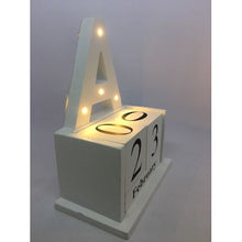 Load image into Gallery viewer, Wooden Block Home Office Desk Calendar with LED Lights - A Letter
