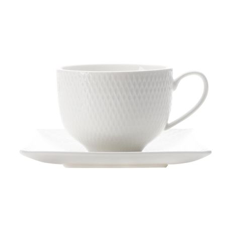 Maxwell & Williams - 220ml White Basics Diamonds Cup & Saucer - 4 cups + 4 saucers