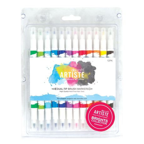 Docrafts Artiste Dual Tip Brush Markers - 12 Pack - Brights Buy Online in Zimbabwe thedailysale.shop