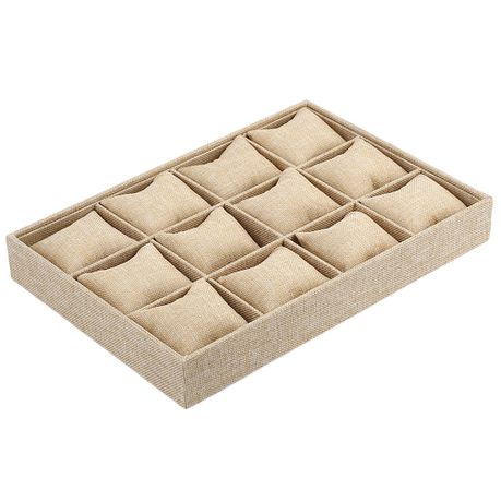 12 Grids Jewelry Watch Display Storage Tray-Jute