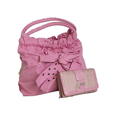 Fino Canvas Denim Bag with Bow Detail &Purse Set - Pink Buy Online in Zimbabwe thedailysale.shop