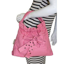 Load image into Gallery viewer, Fino Canvas Denim Bag with Bow Detail &amp;Purse Set - Pink
