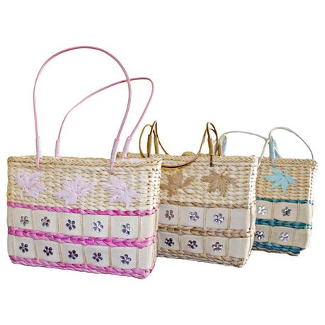 Fino 3Pcs Straw Bag with Silver Flower Details Buy Online in Zimbabwe thedailysale.shop