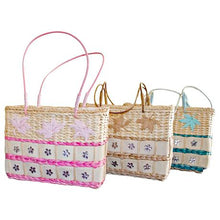 Load image into Gallery viewer, Fino 3Pcs Straw Bag with Silver Flower Details
