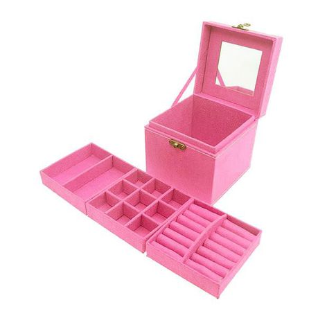 Three-layer Lint Jewelry Box with Mirror - Pink Buy Online in Zimbabwe thedailysale.shop