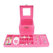 Load image into Gallery viewer, Three-layer Lint Jewelry Box with Mirror - Pink
