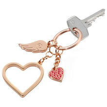 Load image into Gallery viewer, TROIKA Keyring with 3 charms LOVE IS IN THE AIR Rose Gold Colour
