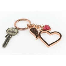 Load image into Gallery viewer, TROIKA Keyring with 3 charms LOVE IS IN THE AIR Rose Gold Colour
