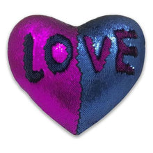 Load image into Gallery viewer, Heart Shaped Mermaid Colour Changing Sequin Pillow - Royal Blue &amp; Violet
