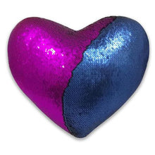 Load image into Gallery viewer, Heart Shaped Mermaid Colour Changing Sequin Pillow - Royal Blue &amp; Violet
