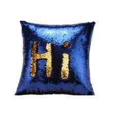 Load image into Gallery viewer, Mermaid Colour Changing Sequin Pillow Cushion - Blue &amp; Gold
