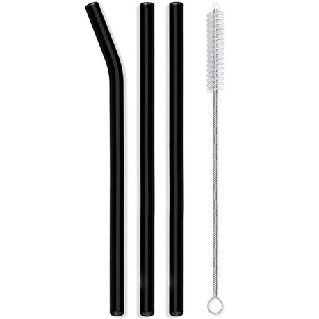 Reusable Glass Drinking Straws Straight & Bent - 3 Pack Black