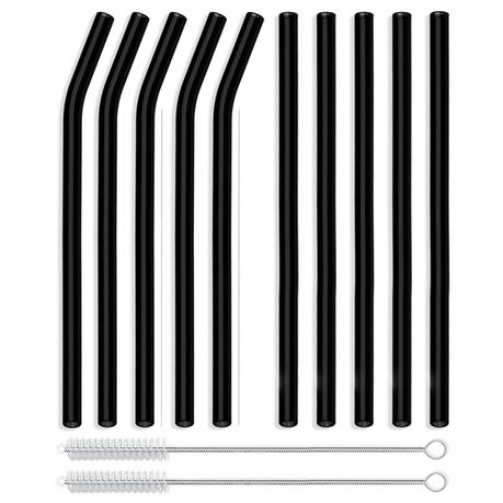 Reusable Glass Straws Straight & Bent - 10 Pack Black Buy Online in Zimbabwe thedailysale.shop