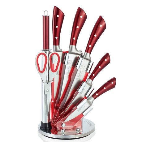 Royalty Line 8-Piece Stainless Steel Knife Set with Stand - Burgundy Buy Online in Zimbabwe thedailysale.shop