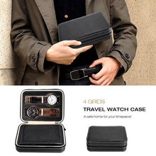 Load image into Gallery viewer, Watch suitcase portable leather zipper display storage box (4 slots, black)
