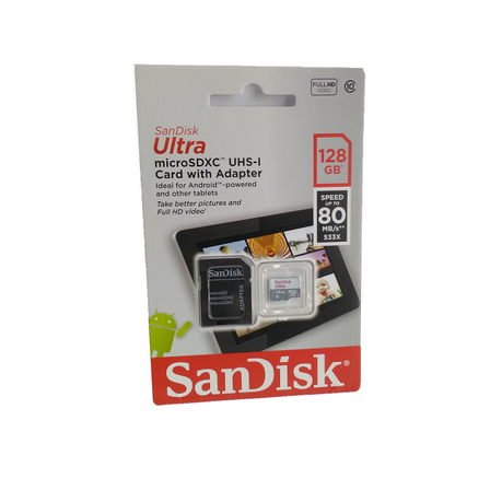 SanDisk Ultra Android Microsdxc + SD Adapter 128GB 80MB/s Class 10 Buy Online in Zimbabwe thedailysale.shop