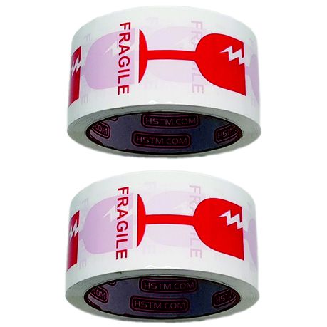 Fragile Tape With Glass Print - 48mm x 50m (2 Pack)