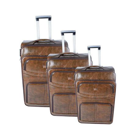 Nexco Luggage Set of 3 PU Leather Travel Suitcases 28'24'22' inch - Brown