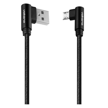 Volkano Micro USB Cable 90 Degree - Braids Series - 1.2m - Black Buy Online in Zimbabwe thedailysale.shop