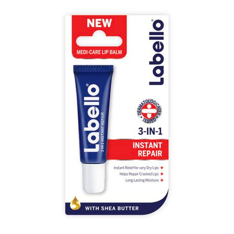 Labello 3-in-1 Instant Repair Medi-Care Lip Balm with Shea Butter Tube 10g Buy Online in Zimbabwe thedailysale.shop