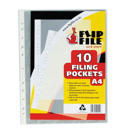 Flip File A4 Filing Pockets - 10 Pack