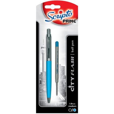 Scripto Prime City Flash Turquoise Barrel Ballpoint Pen