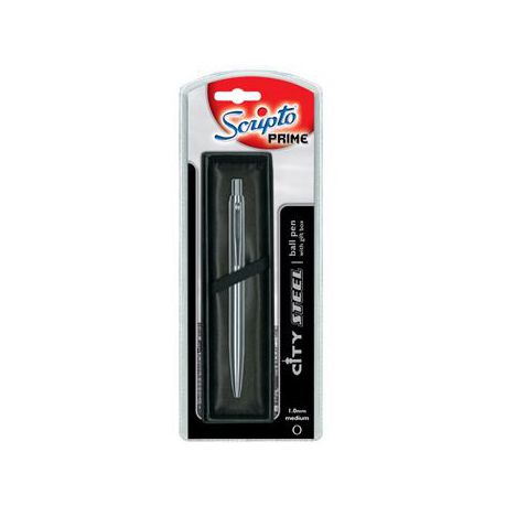 Scripto Prime City Steel Ballpoint Pen Medium Black Ink (Gift Box)