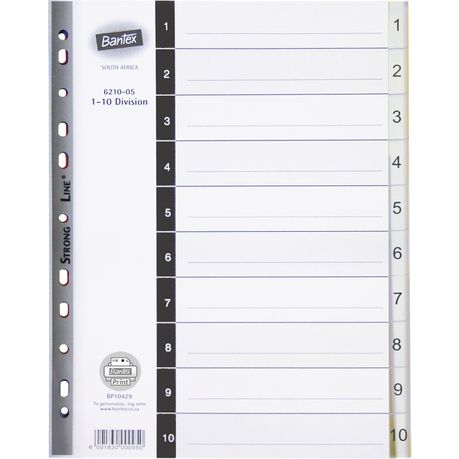 Bantex A4 10 (1-10) Division P.P File Dividers