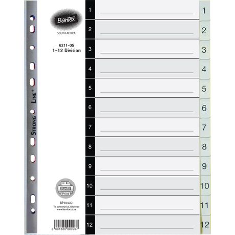 Bantex A4 12 (1-12) Division P.P File Dividers