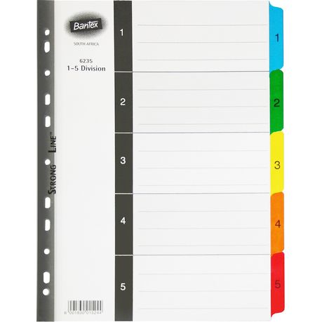 Bantex A4 5 (1-5) Division Mylar Tabbed Indexes