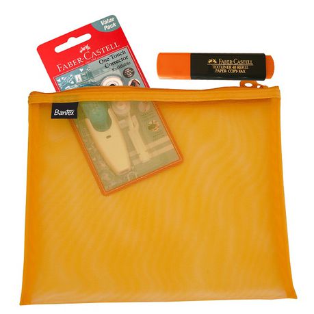 Bantex Orange A5 Mesh Bag with Correction Tape & Highlighter