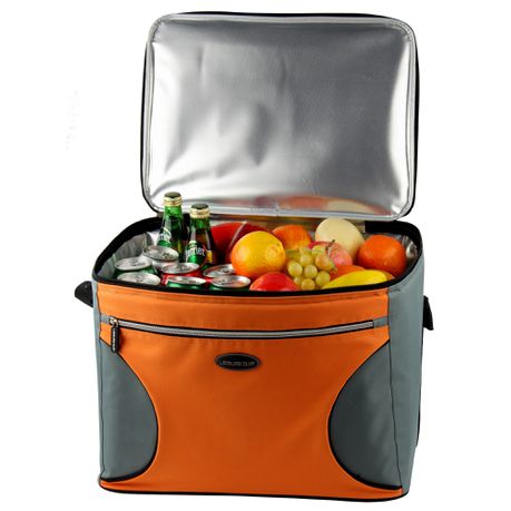 70 Can Leisure Quip Soft Cooler Bag Grey Geometric with Orange Stitching