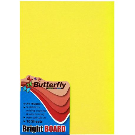 Butterfly A4 Bright Board - 10s - Yellow Buy Online in Zimbabwe thedailysale.shop