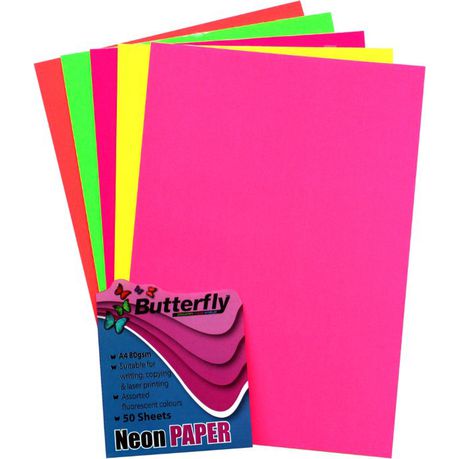 Butterfly A4 Neon Paper 50 - Assorted Buy Online in Zimbabwe thedailysale.shop