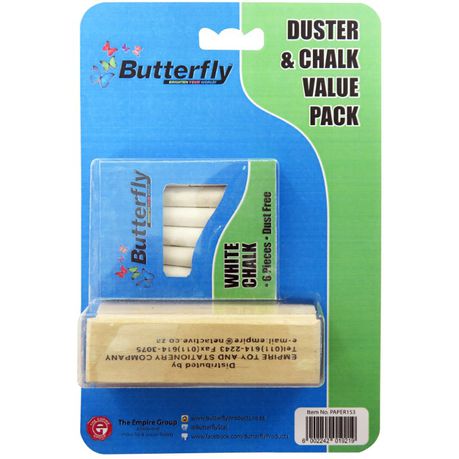 Butterfly Mini Blackboard Duster & 6 White Chalk