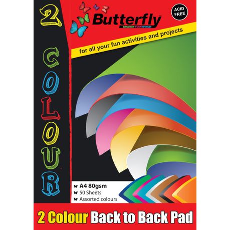 Butterfly Back To Back Paper Pad - 2 Colour A4 50 Sheets Buy Online in Zimbabwe thedailysale.shop