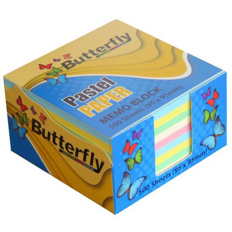 Butterfly Memo Block (95 x 95mm) 500 Sheets - Pastel Paper