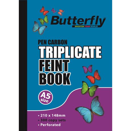 Butterfly A5 Triplicate Book - Feint 300 Sheets