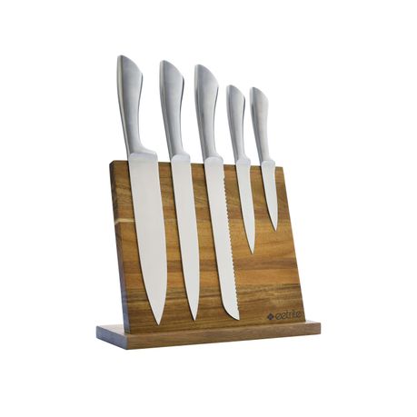 Eetrite - 6 Piece Stainless Steel Knives with Acacia Stand - Silver Buy Online in Zimbabwe thedailysale.shop