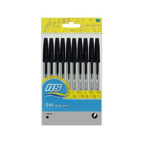 NS-541 Ball Pens 10's - Black Ink Medium- Walleted