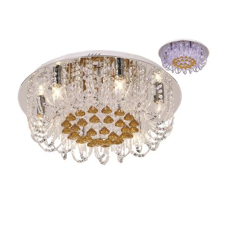 Polished Chrome Flush Mount Ceiling Fitting with Clear and Amber Crystals