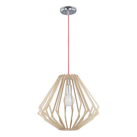 Bright Star Lighting Polished Chrome and Wood Pendant in Diamond Shape