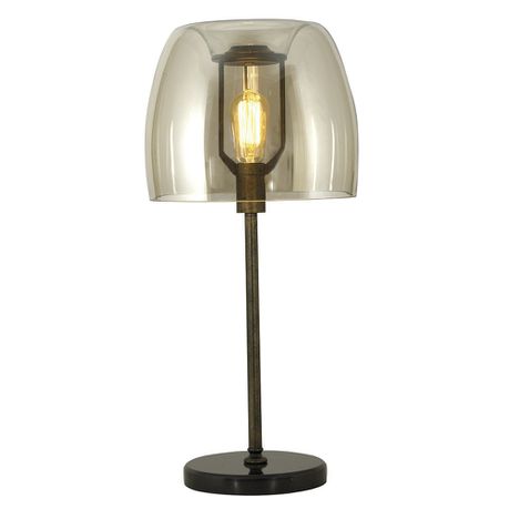 Bright Star Lighting - Metal Table Lamp With Cognac Colour Glass