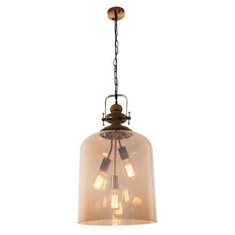 Bright Star Lighting Satin Brass Metal Cord Pendant with Amber Glass