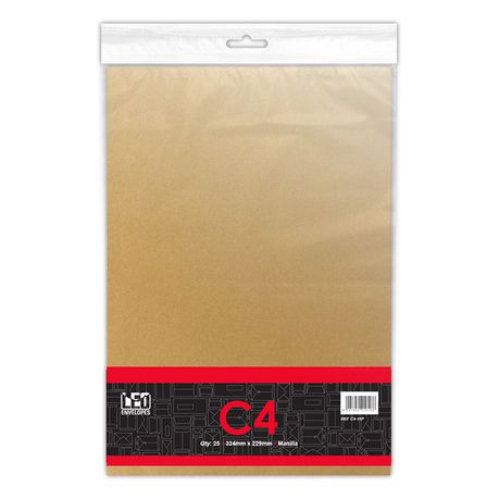 LEO C4 Manilla Self Seal Envelopes -  Open Short Side - Pack of 25