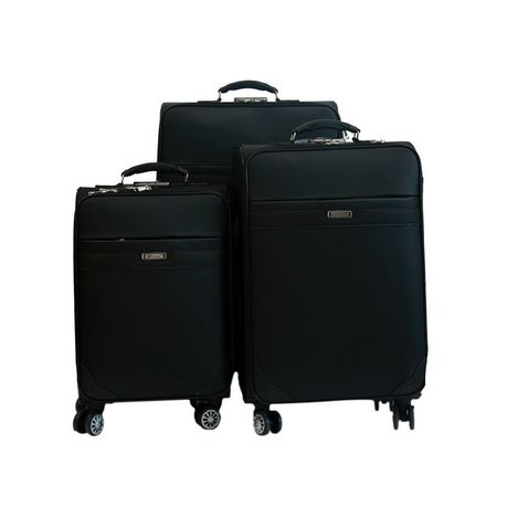 3 Piece PU Leather Luggage Trolley Bag Set - Black