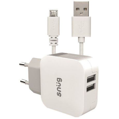 Snug 2 Port 3.4amp Charger with Micro USB Cable - White Buy Online in Zimbabwe thedailysale.shop