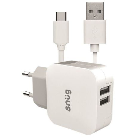 Snug 2 Port 3.4amp Charger with Type C Cable - White Buy Online in Zimbabwe thedailysale.shop