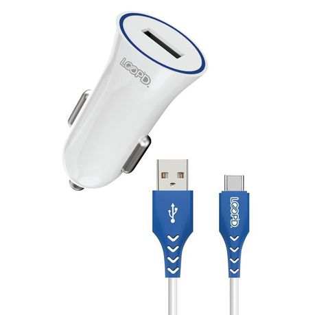 LOOP'D 1 Port 2.1A Car Charger With Type C Cable - White Buy Online in Zimbabwe thedailysale.shop