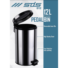 Load image into Gallery viewer, SDS Stainless Steel Pedal Waste Bin - 12 Litre 12L
